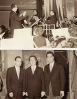 3. Στην φωτό ο μαέστρος τής συναυλίας Μιλτιάδης Κουτούγκος στη μέση, ανάμεσα στους δύο σολίστ τού βιολιού Ντίνο Κωνσταντινίδη και Μιχάλη Σέμση, 1954